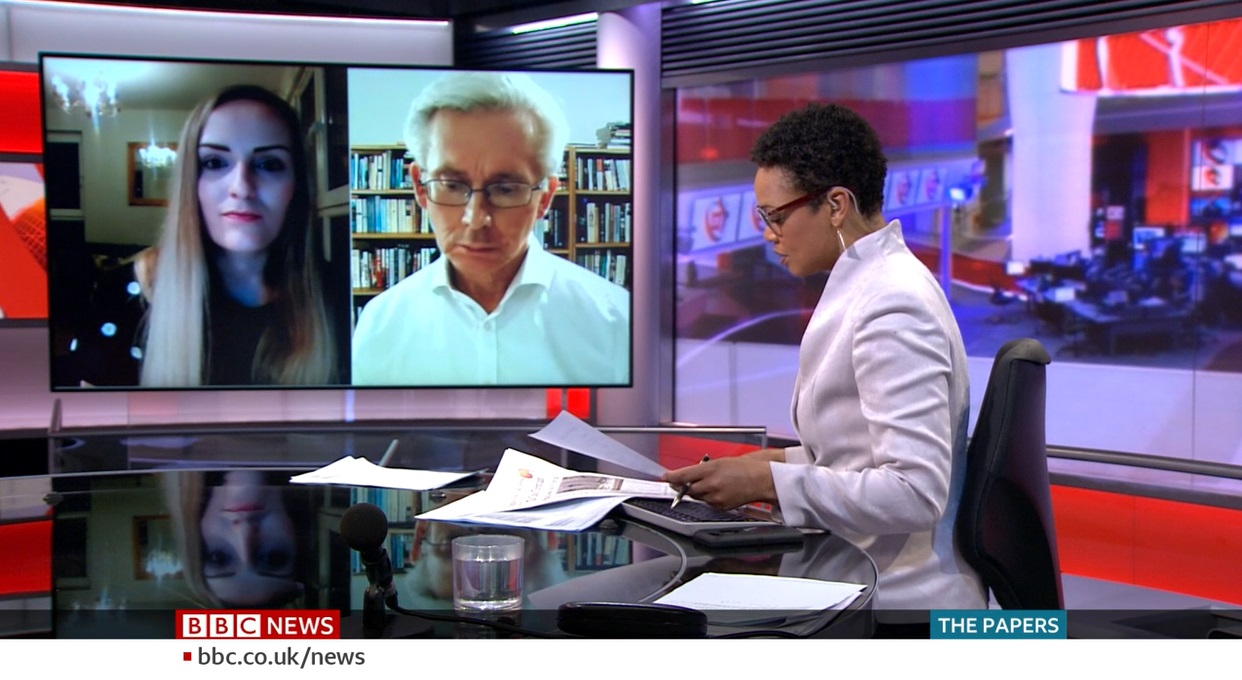 Reviewing the daily newspaper front pages on the BBC News Channel alongside presenter Lukwesa Burak and guest Professor Malcolm Chalmers